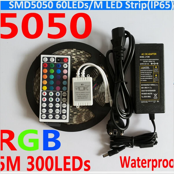 

Водонепроницаемая светодиодная лента 5050 RGB 5 м 300 LED SMD 44 клавиши ИК пульт дистанционного управления 12 В 5 А адаптер питания Светильник Бесплат...