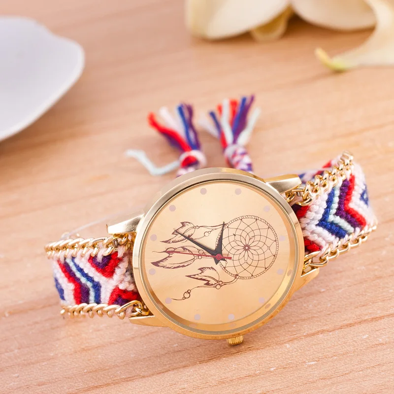 Ткать Мечтатель шар Pattern Женщины Часы Дамы Браслет Наручные Мода Платье