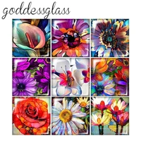 fb0316 oil paintings flowers daisy 10pcs mixed 12mm20mm25mm30mm square photo glass cabochon demo flat back making findings
