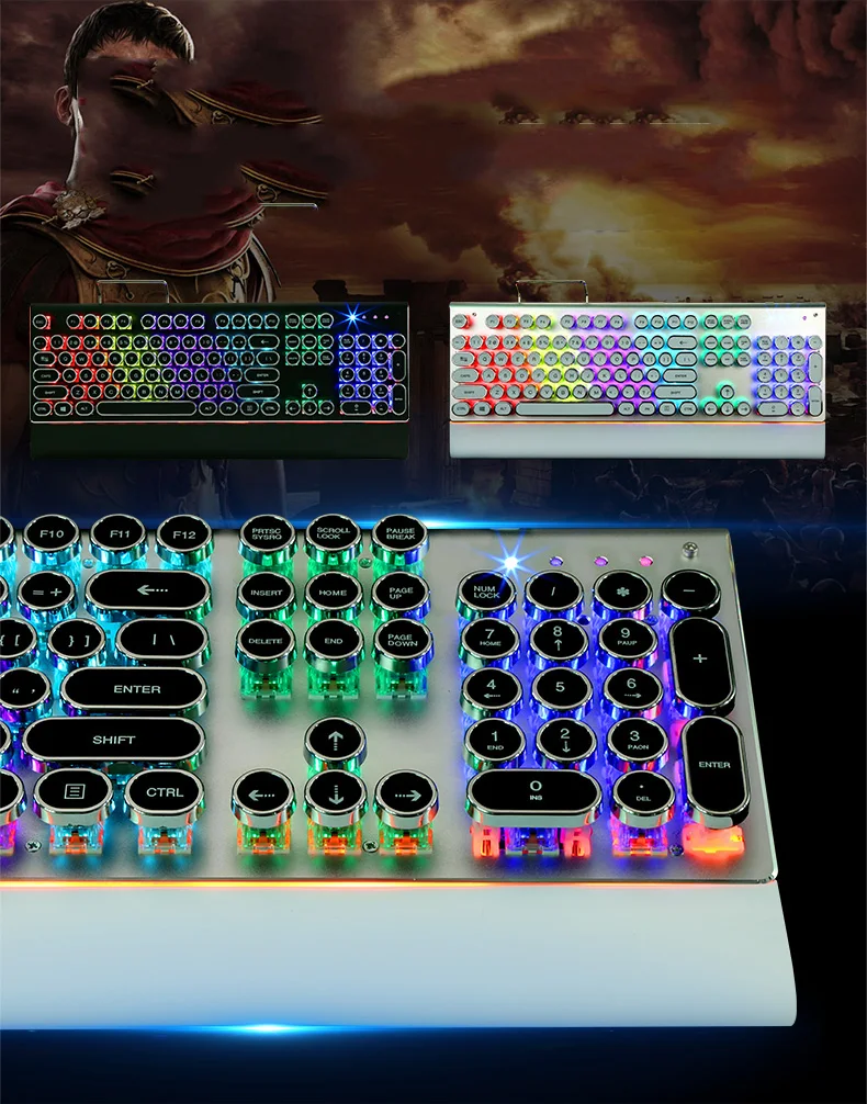 USB Проводная Механическая игровая клавиатура 104 ключ QWERTY классическая круглая клавиатура эргономичная компьютерная клавиатура с RGB светодиодный подсветкой