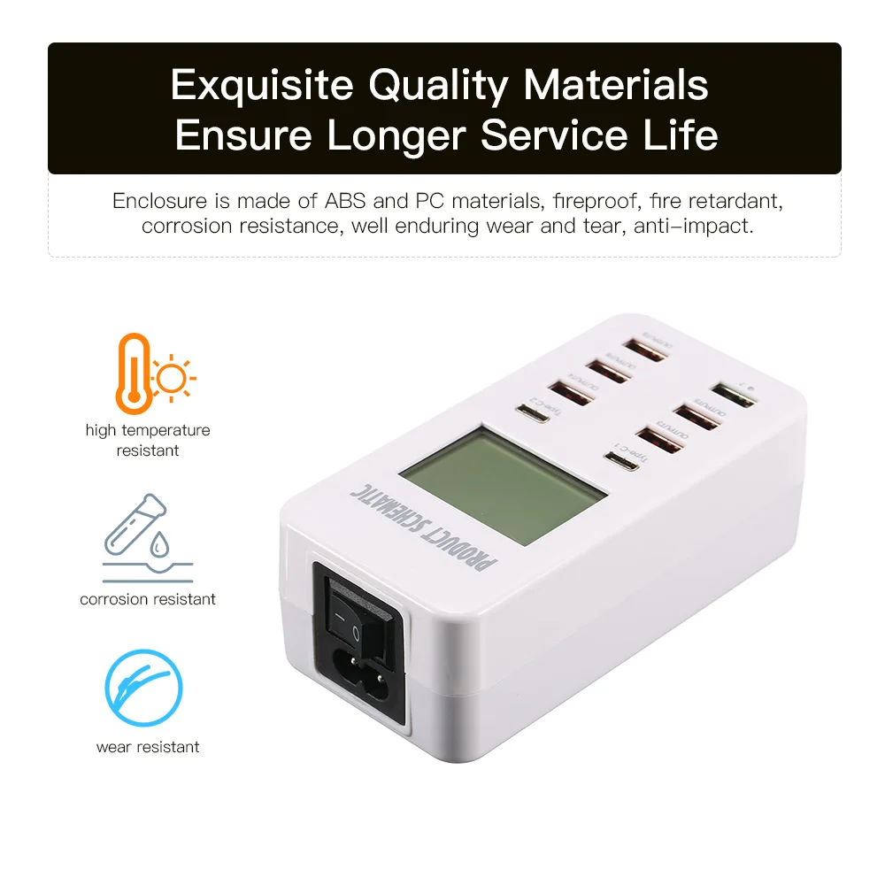 Сетевое зарядное устройство Quick Charge 3 0 hub 8A с 6 USB портами и 2 Type C настольное