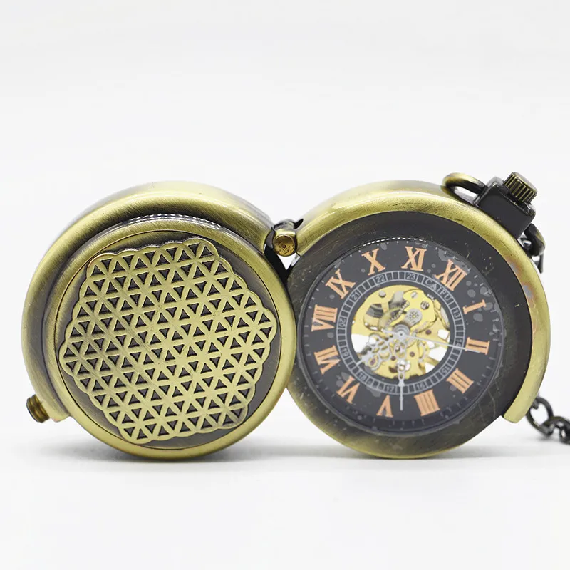 Featured Side Opening Roman Display Skeleton Hand Wind Mechanical Pocket Watch Retro Steampunk Fob Men's Clock with Chain