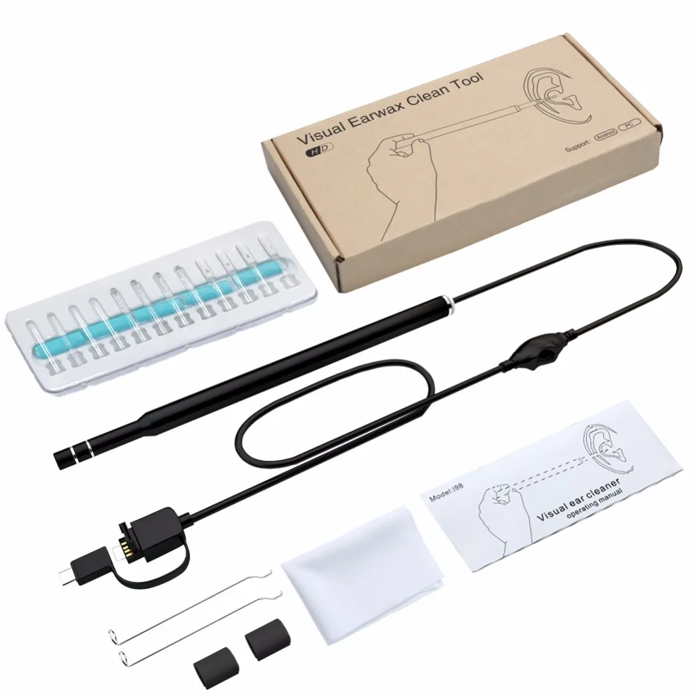 Эндоскоп камера HD 720 P визуальная Чистка ушей 3в1 Тип C USB ушной нос горло Otoscopio мини