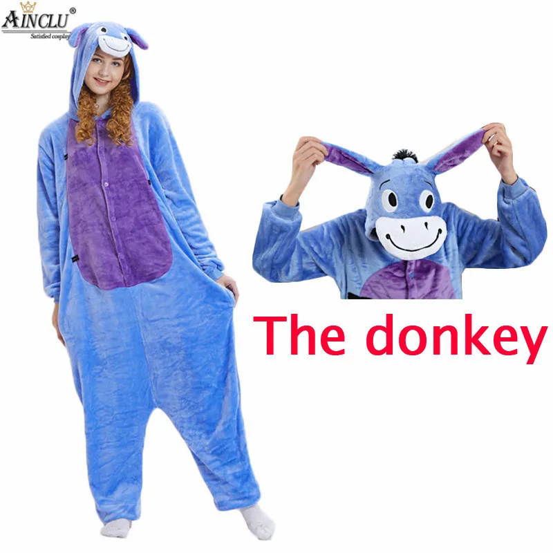 Ainclu Eeyore Пижама с ослом цельная костюмы животными для взрослых Фланелевая пижама