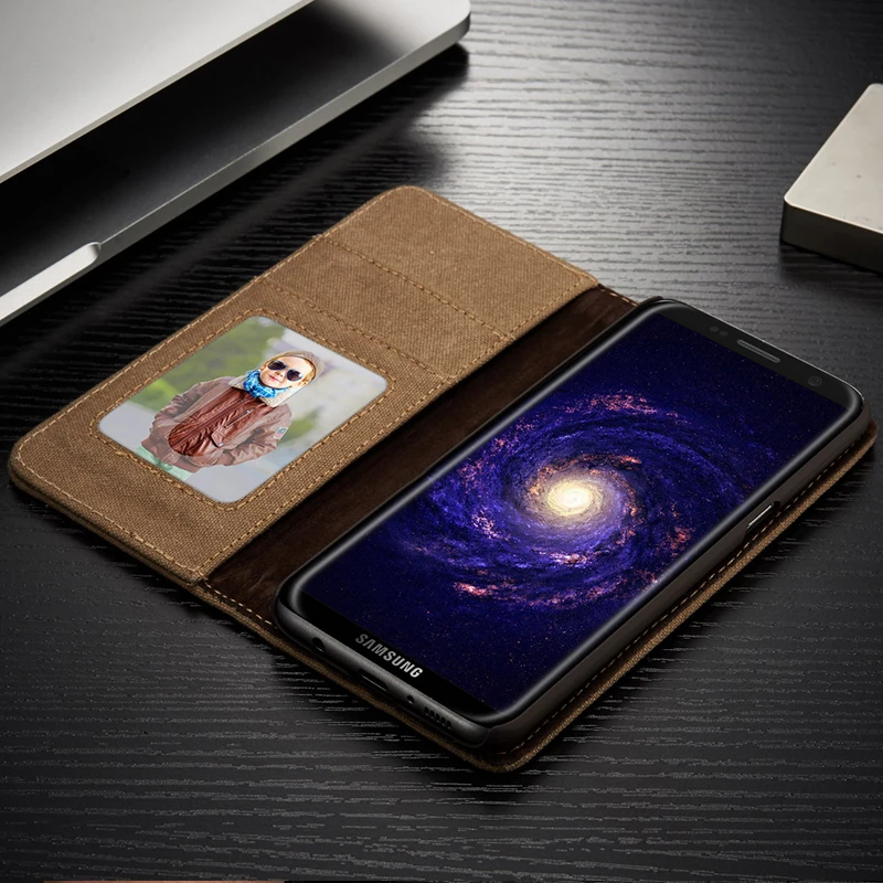 Чехол CaseMe для samsung S8 S9 S10 Plus Магнитный Флип джинсовый холщовый Кошелек держатель