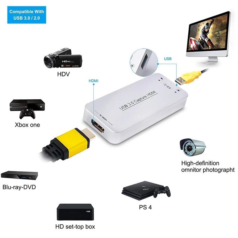 Usb 3 0 адаптер для захвата Hdmi к устройство игр в режиме реального времени Ps4 Xbox One 360