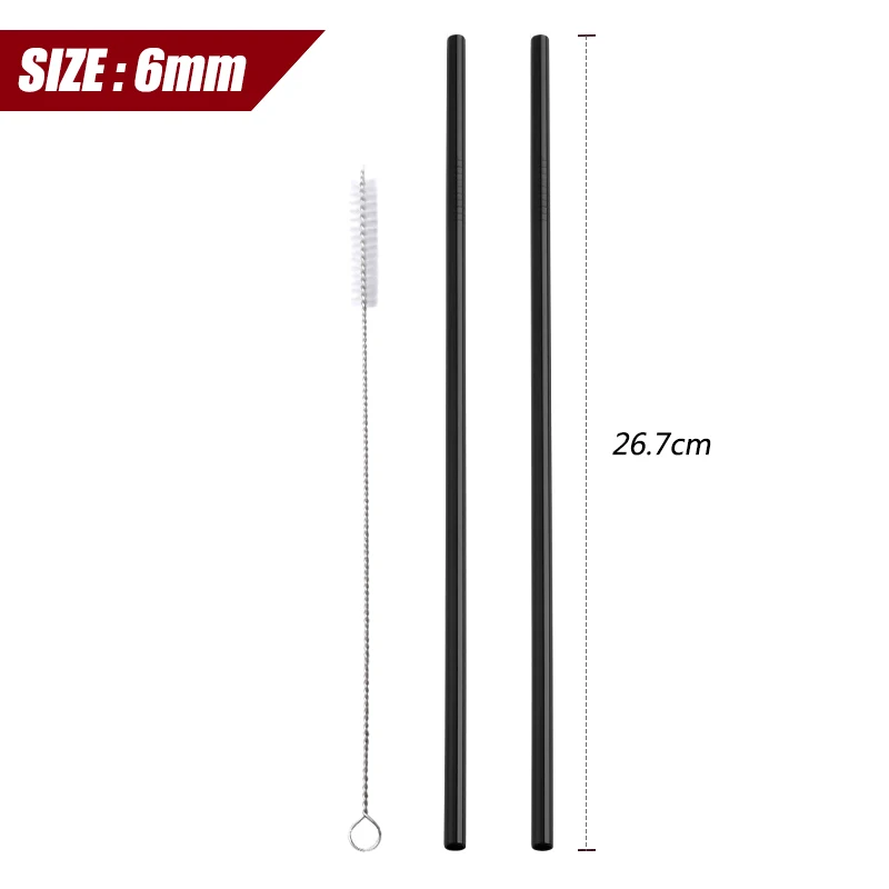 Black-ST-2pcs 2 предмета длинные Нержавеющая сталь соломинки с щеточка для очистки, многоразовая металлические соломинки 26,7 см Длина Экологичные прибор для домашнего бара - Цвет: Black-ST-2pcs