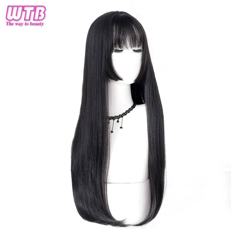 WTB Synthetic Long Straight Hair Black Lolita Wigs with Bangs for Women Fashion Female Cosplay Party Christmas Wigs Multicolor