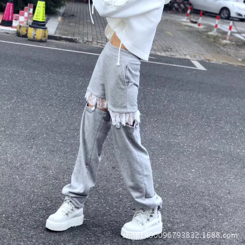 Cakucool для женщин Повседневное длинные спортивные штаны кружево патч накладной