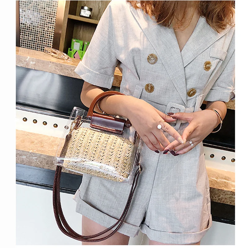 

BENVICHED 2021 new transparent female bag summer straw women's bag fashion handbag shoulder Messenger bag A07
