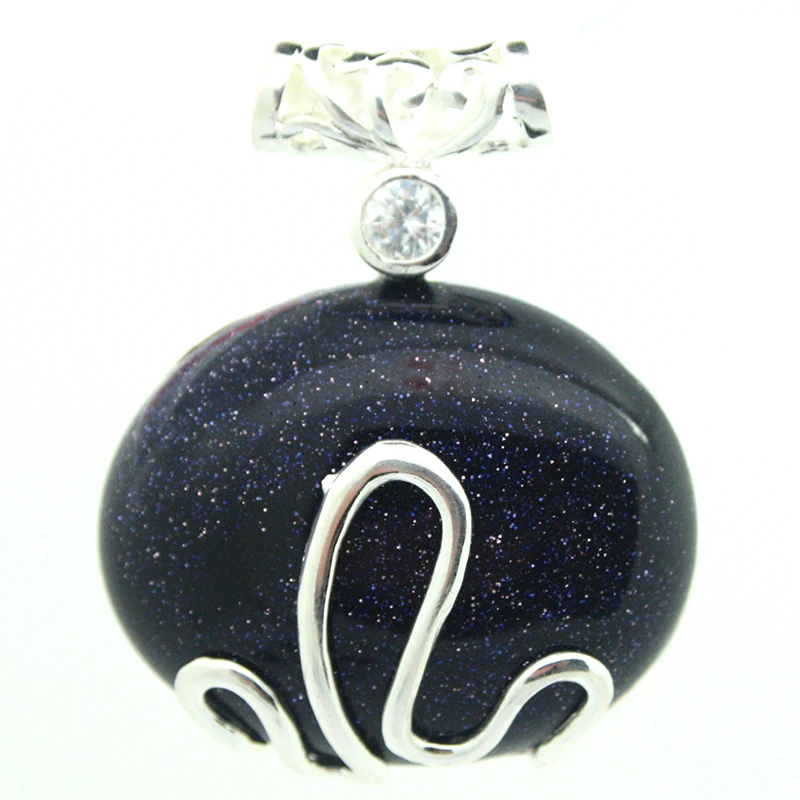 

Vintage 925 Sterling Silver 37x30MM Blue sandjade Pendant valentine's gift