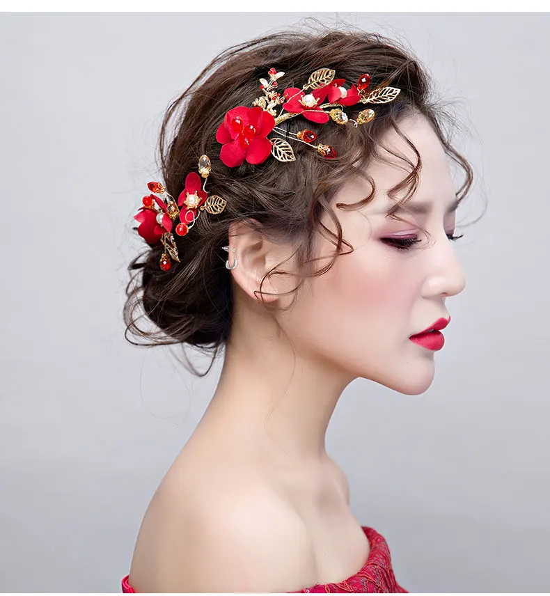 Заколка для волос с красными цветами 1 пара|hair clip jewelry|wedding headdressheaddress accessories |