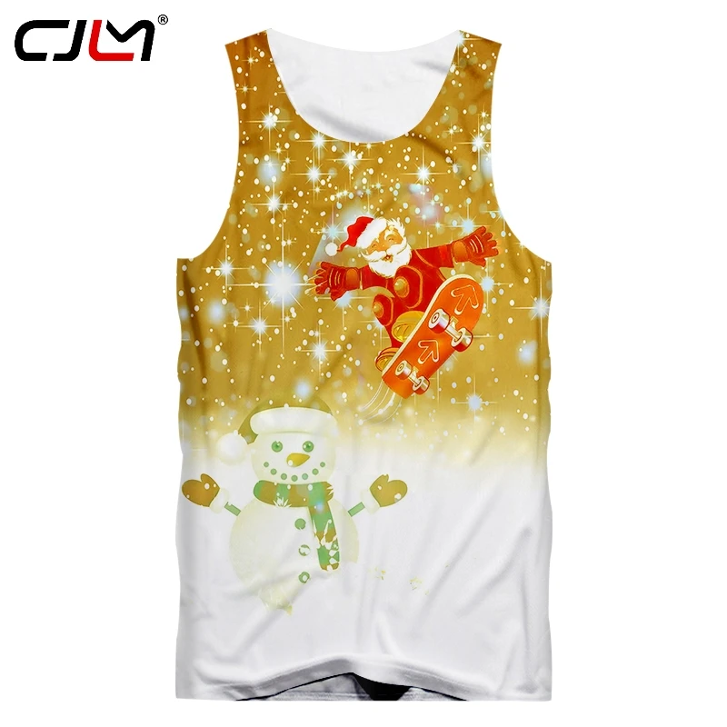 

CJLM Mens Skateboard Santa Claus Tank Top Man Christmas Snowman Vest 3D Printed Chinese Style Tee Shirt On Sale