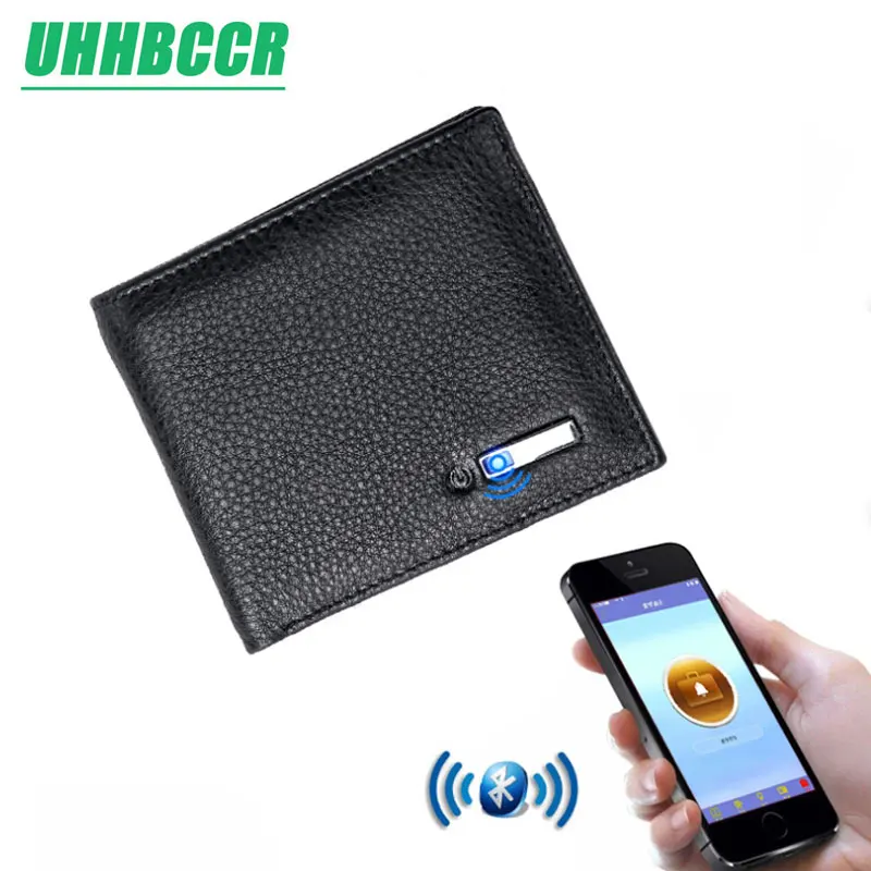 Умный мужской кошелек из натуральной кожи высококачественный с Bluetooth и защитой
