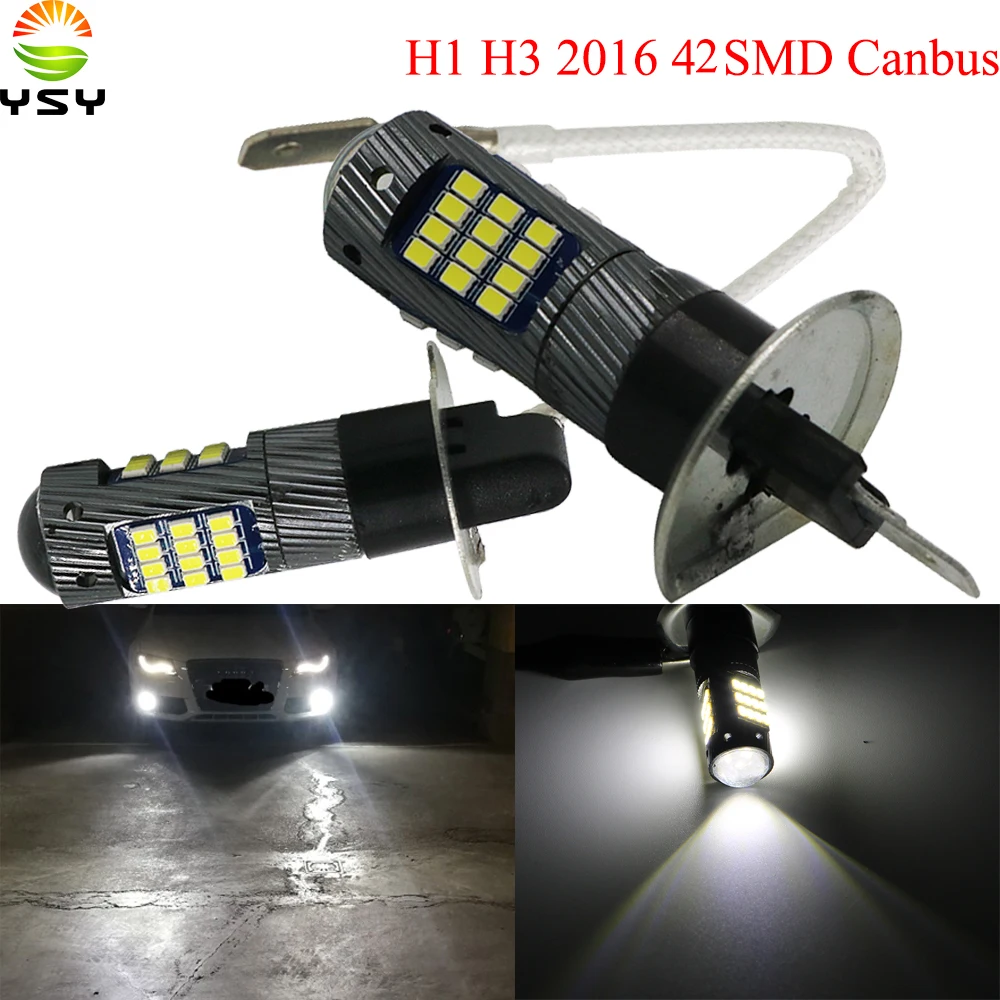 

YSY 20X супер яркие H1 H3 передние и задние противотуманные фары лампы 4 Вт 42SMD 2016 светодиодный ная белая фара DC12 в Canbus без ошибок Авто Вождение blub