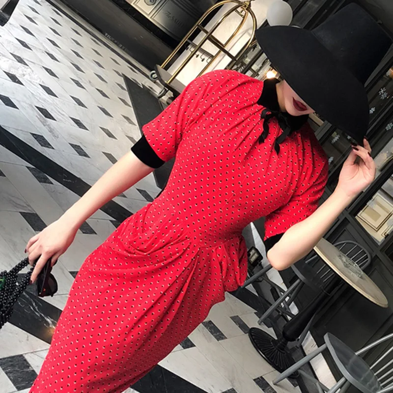 LE PALAIS винтажное элегантное классическое шифоновое платье в горошек с пышными