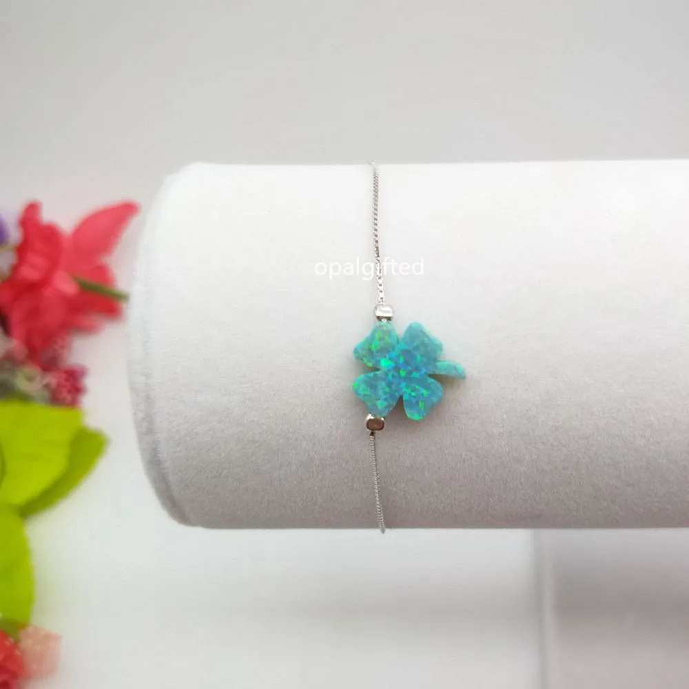 Promotion ! 1pc OP11 Green 12x13mm Lucky Clover Opal bracelet 925 Sterling Silver 4 Fire for Wowen gift | Украшения и аксессуары