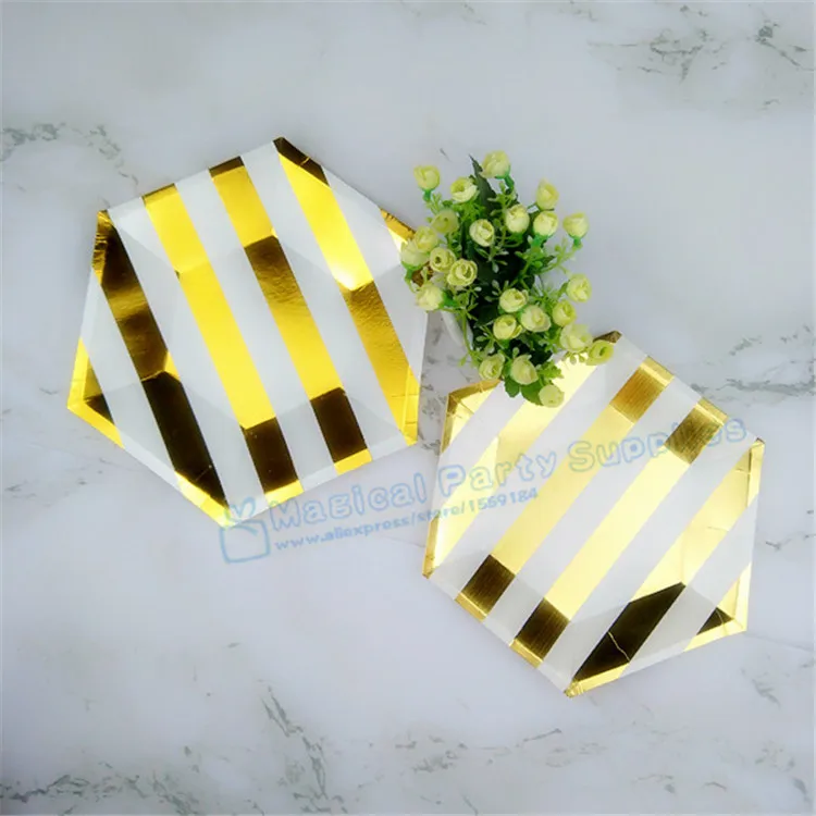 80 Sets Metallic Gold Striped Table Setting Paper Plates Dishes Cups Napkins Straws for Wedding Bridal Shower Bachelorette Party | Дом и сад