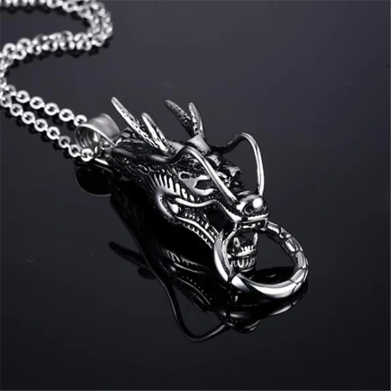 Punk Arrogance Stainless steel dragon head pendant for Men sliver color animal boyfriend Unique jewelry gift | Украшения и