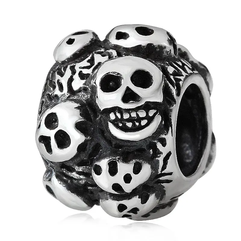 Skull Charm SS2329 Choruslove страшный череп Шарм подлинный 925 Серебряный Скелет Бусины fit Pandora Подвески Хэллоуин ювелирный браслет сделай сам - Цвет: Skull Charm SS2329