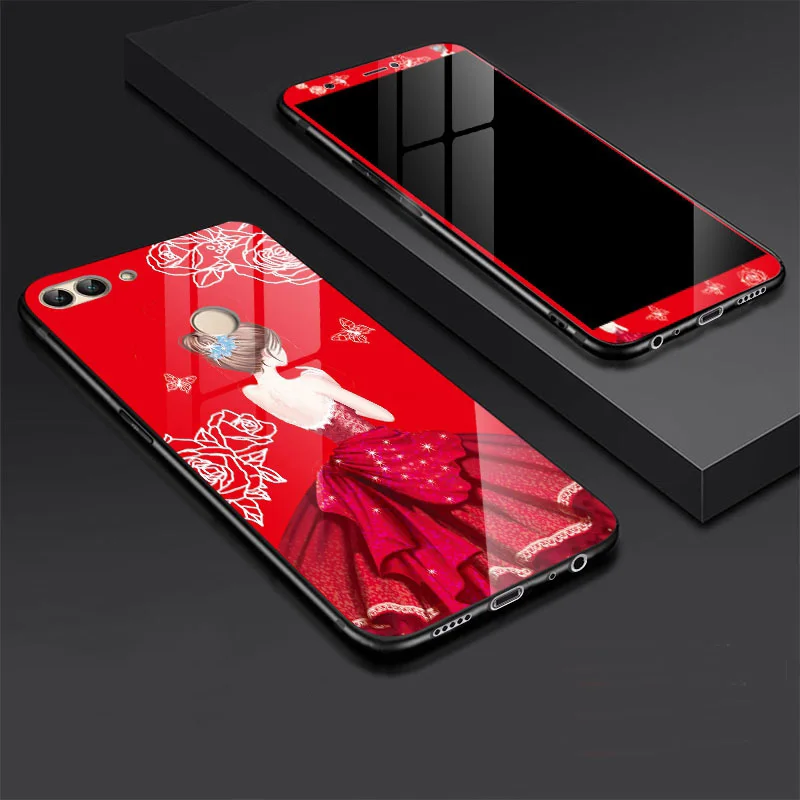Luxury Tempered Glass Case for Huawei Honor 9 Lite 7X 10 Back Cover Color Printed + Matched P20 |