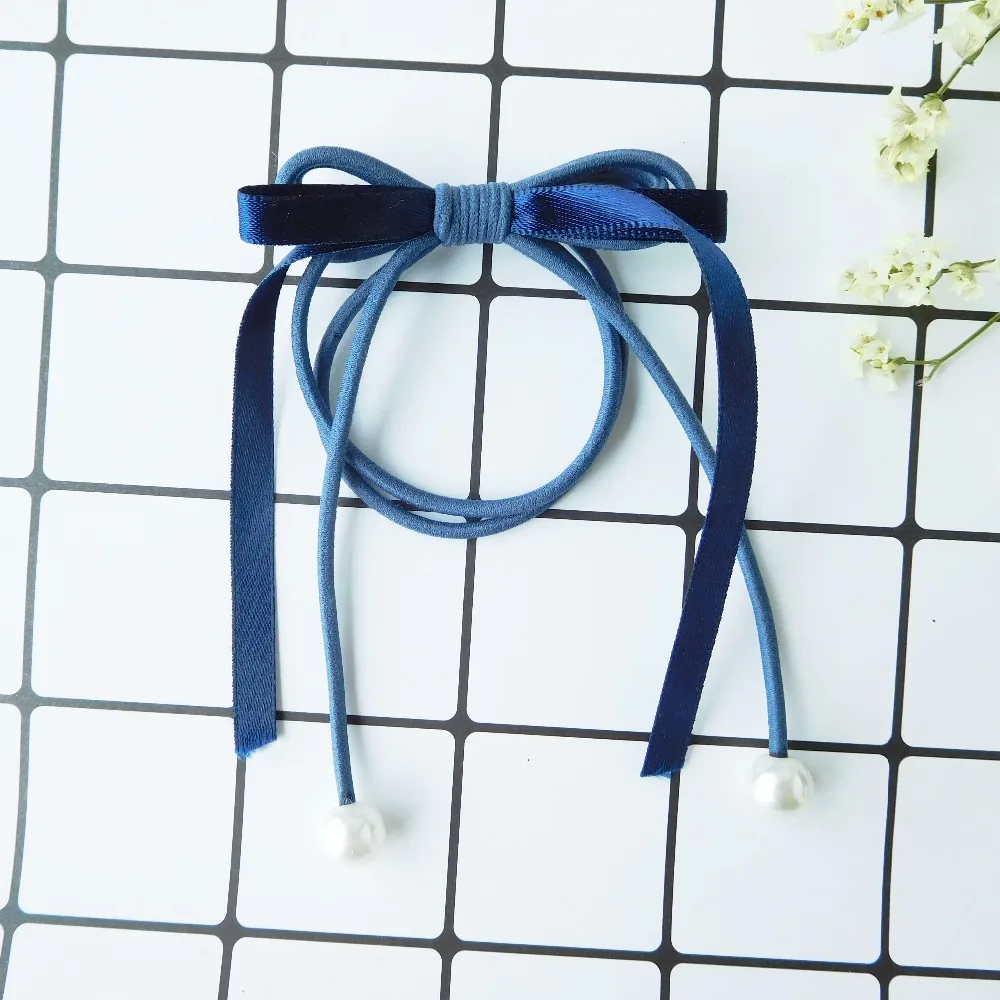 HC 2 Pcs/lot Lovely Bow Ties Simulated Pearl Handmade Elastic Baby Hair Girls Ponytail Holder Women Cute Accessories F | Украшения и