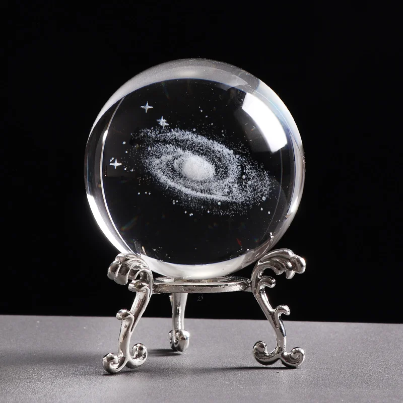 ball-silver-base 3D лазерная гравировка Галактический хрустальный шар Астрономия Сфера Стеклянный шар Миниатюрная модель галактики подарки для любителей астрономии Прямая поставка - Цвет: ball-silver-base