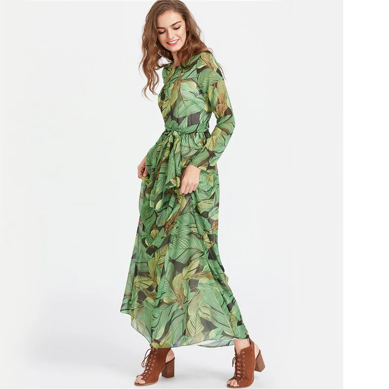 Весеннее Новое модное женское платье с принтом в виде листьев элегантное