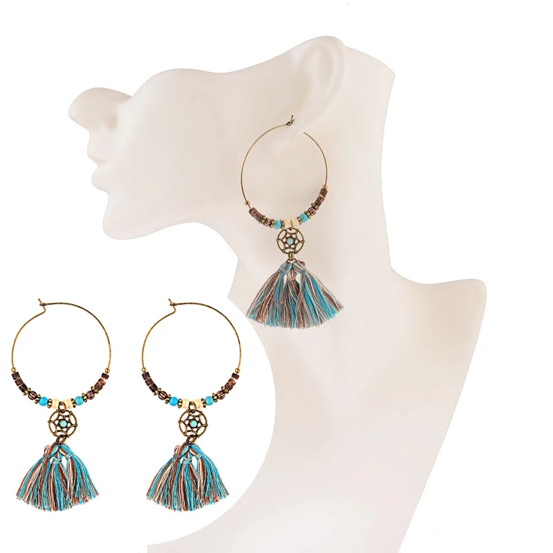 Женские винтажные серьги с бусинами Jhumkas Gypsy Green HQE915 этнические большие круглые в