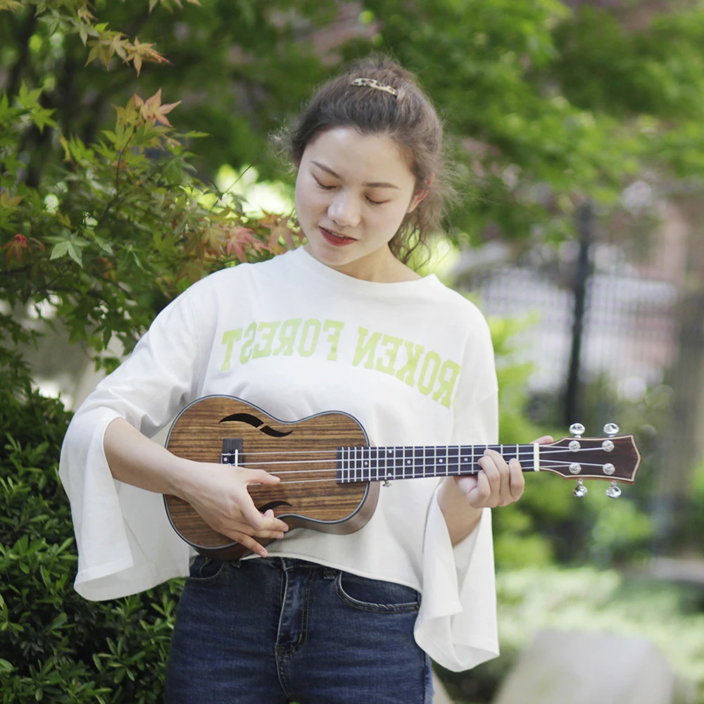 

26 Inch Soprano Ukulele Acoustic Uke Close Style Walnut Wood Nylon Strings Tenor Ukelele Brown Color With Tool Kit