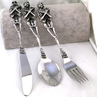 316l stainless steel skull forkspoonknife tableware cutlery spoon fork sets dining forks bento accessories kitchen goods garfo