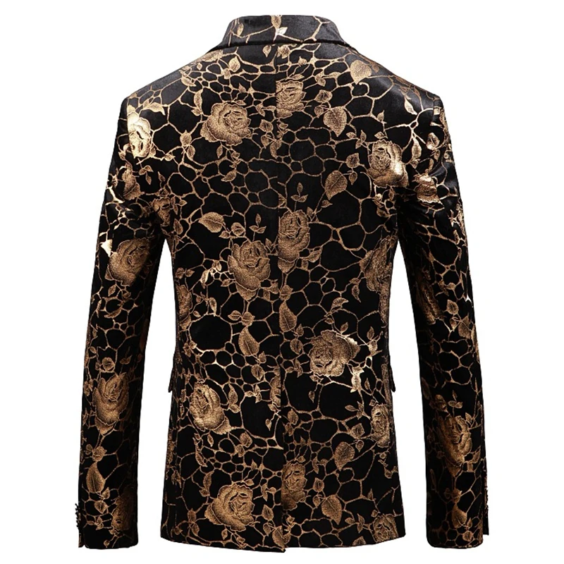 Plyesxale черно-золотой пиджак для мужчин 2019 Новинка весны Slim Fit с цветочным рисунком
