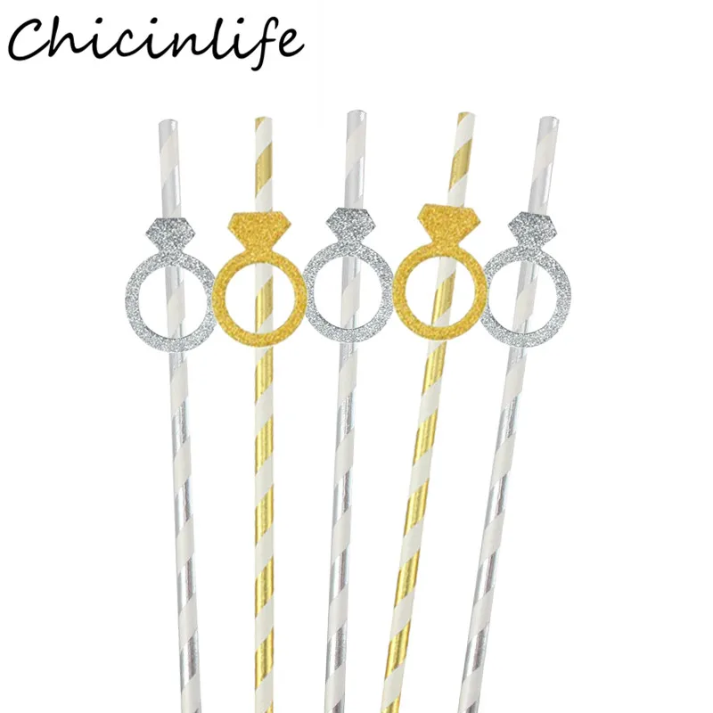 Chicinlife, 10 шт., кольцо с бриллиантами, в полоску, из фольги, бумажные соломинки, девичник, вечерние, для свадьбы, душа, невесты, помолвки, украшения, принадлежности
