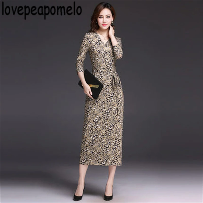 Демисезонный длинное платье сексуальное с коротким рукавом футляр леопардовым