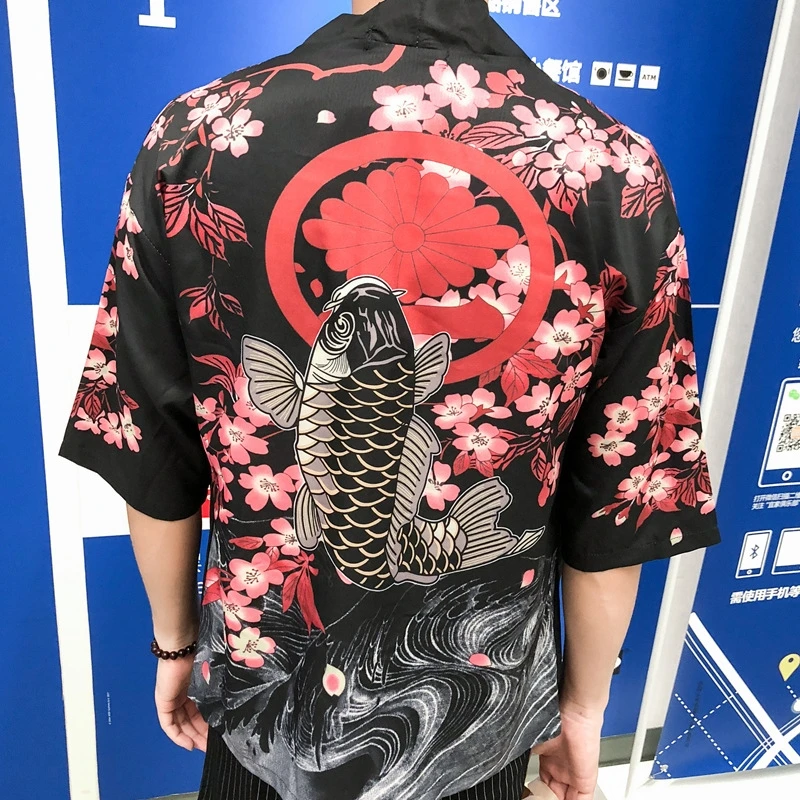 Японское кимоно кардиган для мужчин haori yukata мужской самурайский костюм одежда кимоно куртка мужская кимоно рубашка yukata haori KZ2037
