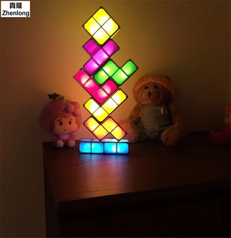 7 цветов DIY тетрис пазл светодиодный ночник красочный конструктор настольная