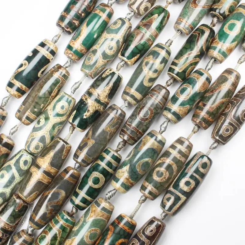 

Free shipping! Olivary 10x40mm Green DZI beads Tibet Agates stone Rice Oval DIY Jewelry Making Pendant Loose Beads 6pcs