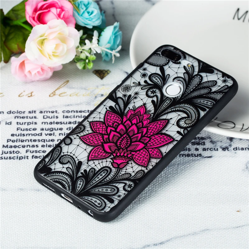 For Huawei Honor 9 Lite Case Dark Style Lace Black Rose Flower Relief Phone Cover Fundas |