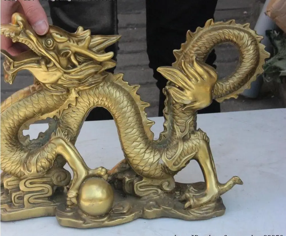 35 см китайская королевская латунная медная Статуэтка фэншуй счастливый Дракон