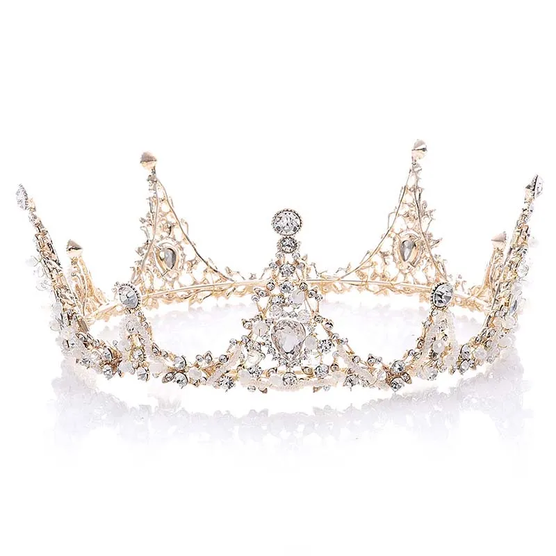 Bridal Baroque Crown Luxury Crystal Handmade Beads Full Round Tiara For Women Queen Diadem Wedding Hair Ornaments Jewelry