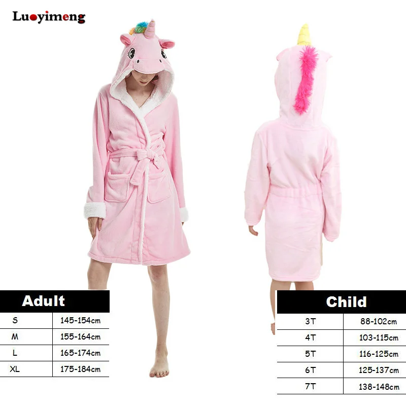 Банные халаты Kigurumi для мамы и дочки вечерние фланелевые с капюшоном рисунком