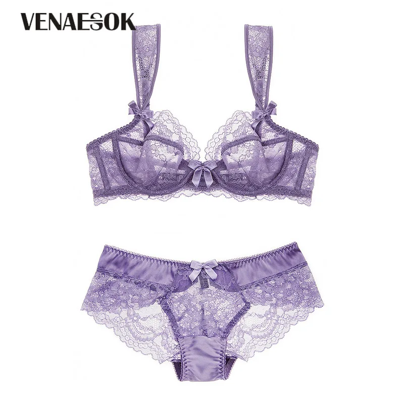 Комплект женского нижнего белья прозрачный ультратонкий кружевной бюстгальтер