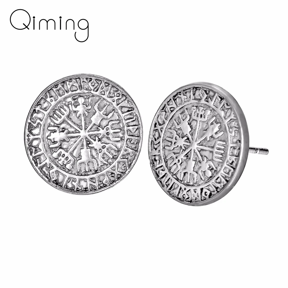 Серьги с компасом и рунами Vegvisir женские винтажные подвески Скандинавская