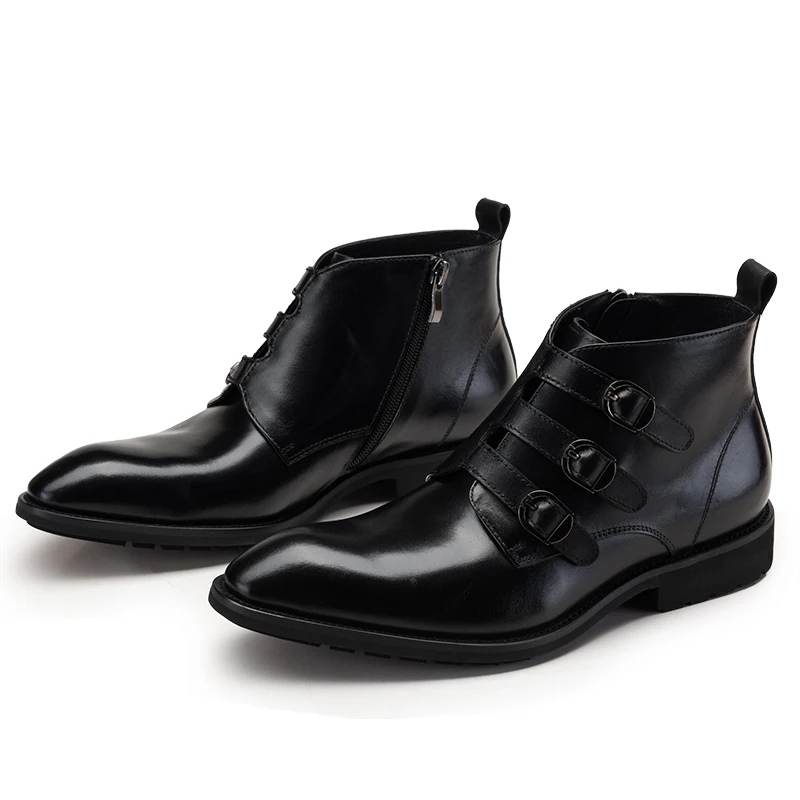 Ботильоны мужские из натуральной кожи с тремя пряжками|shoes fashion|shoes genuine leathertan tanning