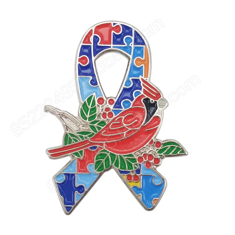 

Autism Awareness Christmas Cardinal Bird Jigsaw Puzzle Ribbon Lapel Pins