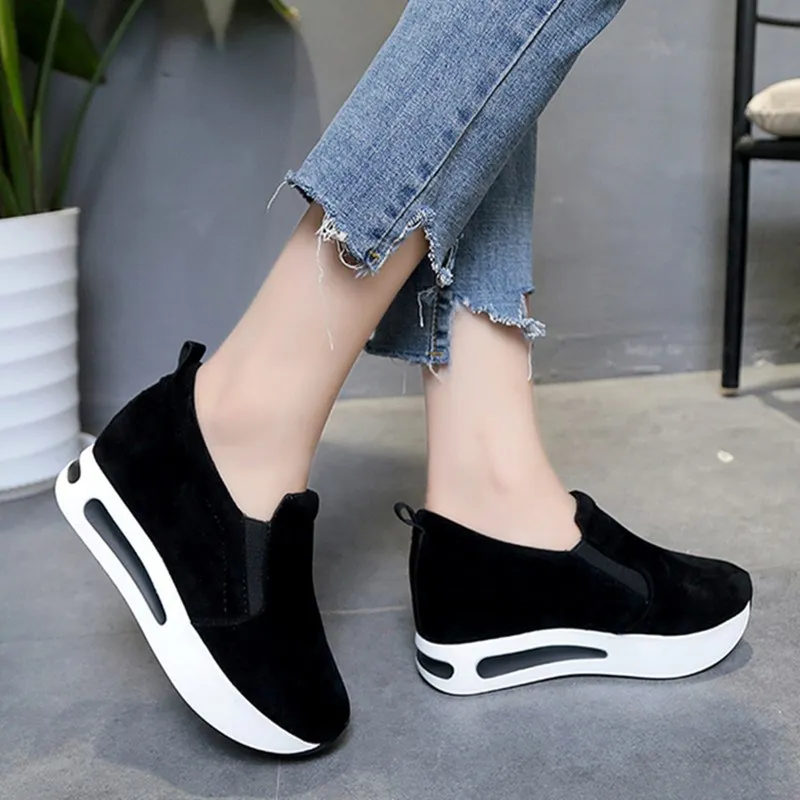 

Women Flats Spring 2021 Creepers Platform Casual Shoes Woman Slip-On Black Loafers Spring Flats Fashion Solid Women Sneakers