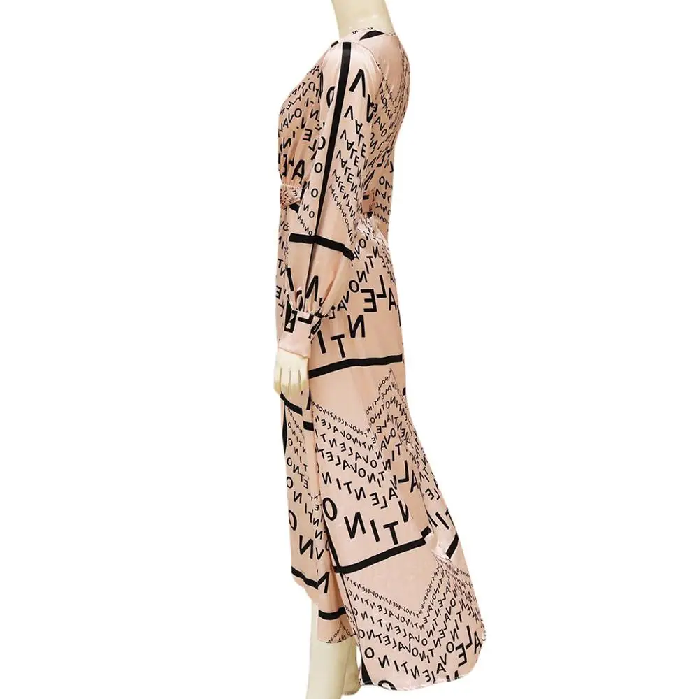 Женское платье с принтом сексуальное макси длинным рукавом и треугольным