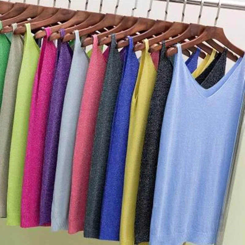 Лето 2019 блестящие облегающие Топы в виде линий жилет Женский разные цвета