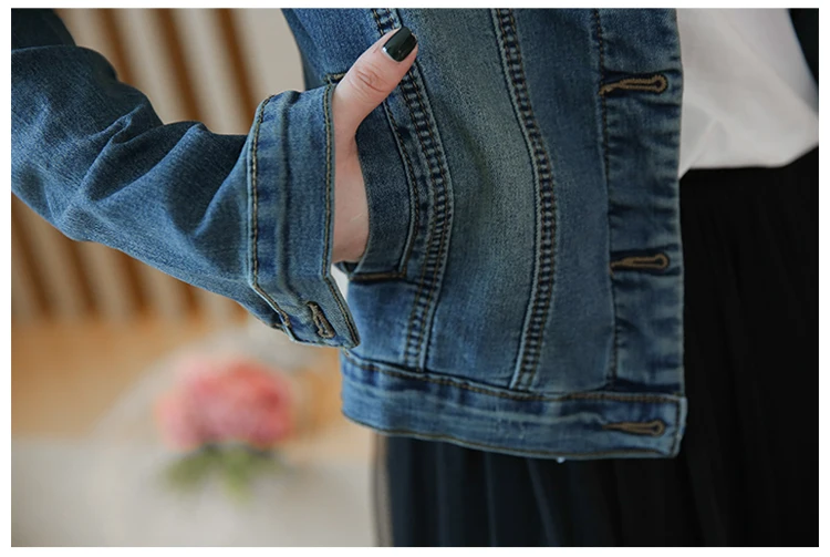 Весенняя Новинка эластичная куртка с вышивкой тонкая джинсовая одежда большого