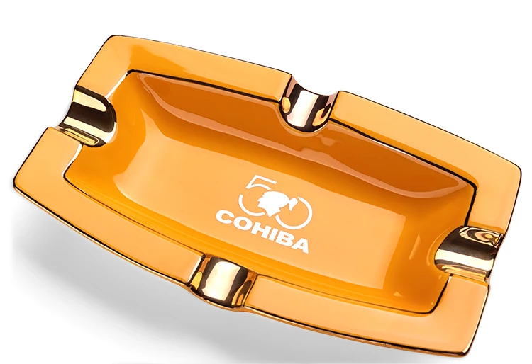 Новые COHIBA аксессуары для сигар керамическая пепельница для сигар 1 держатель Квадратная Пепельница 2 цвета сигарета Табак пепельница Подарочная коробка CLG-0395 - Цвет: C-yellow